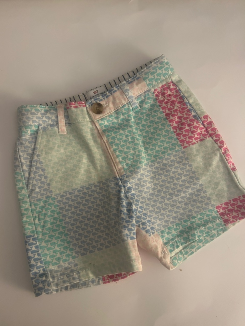 Vineyard Vines Pastel Whale Print Kids Shorts - Blue, Green, Pink